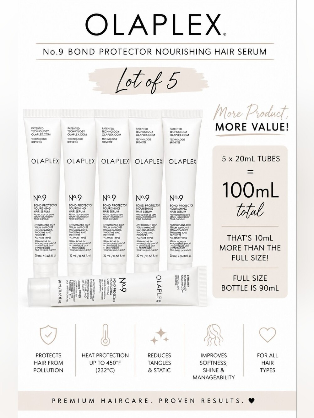 Lot of 5 OLAPLEX No. 9 Bond Protector Nourishing Hair Serum 20mL Each